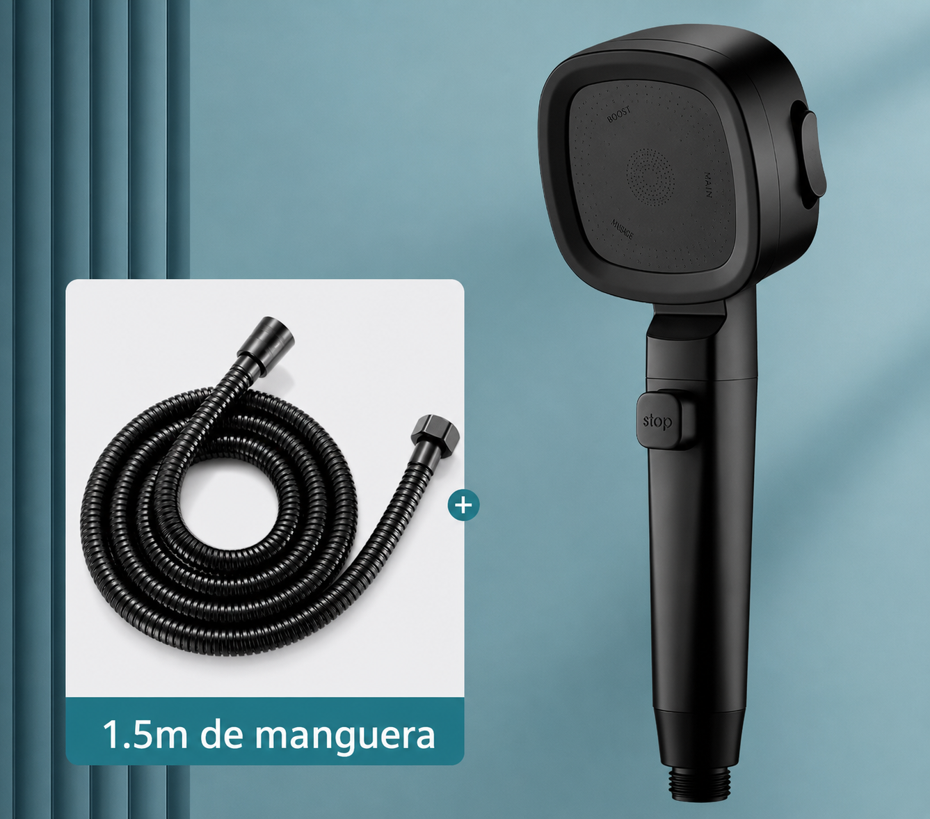 Alcachofa de Ducha Alta Presión 3 Modos con Botón Stop.