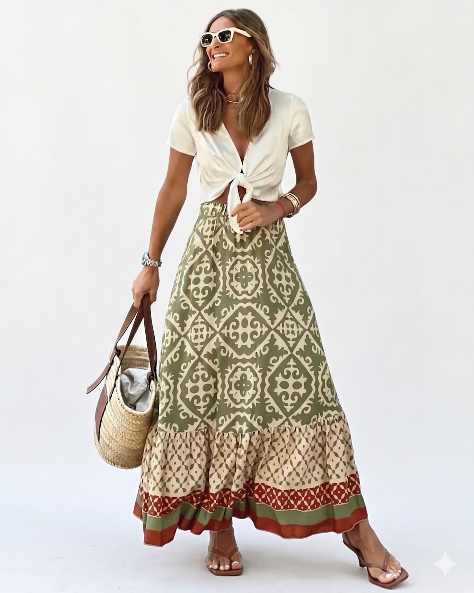 Falda Boho Patchwork Mujer