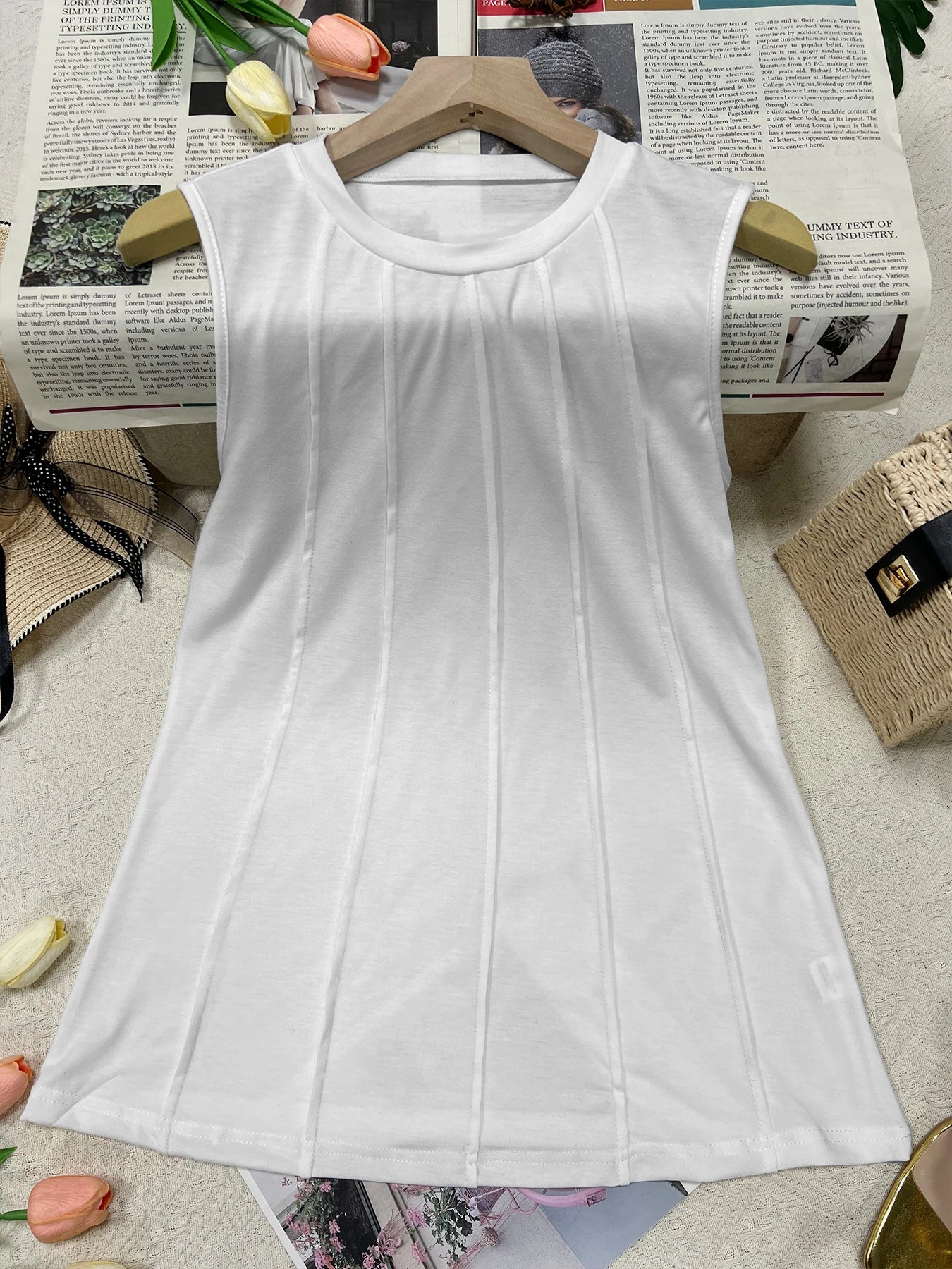 Chaleco de punto arrugado de cuello redondo para mujer