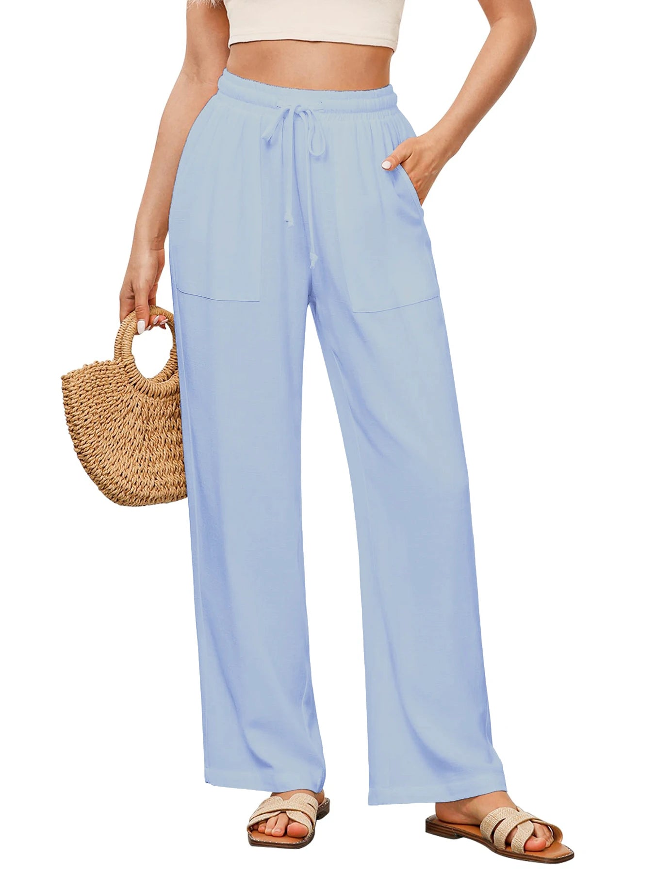 Pantalones casuales rectos con cordón ajustable
