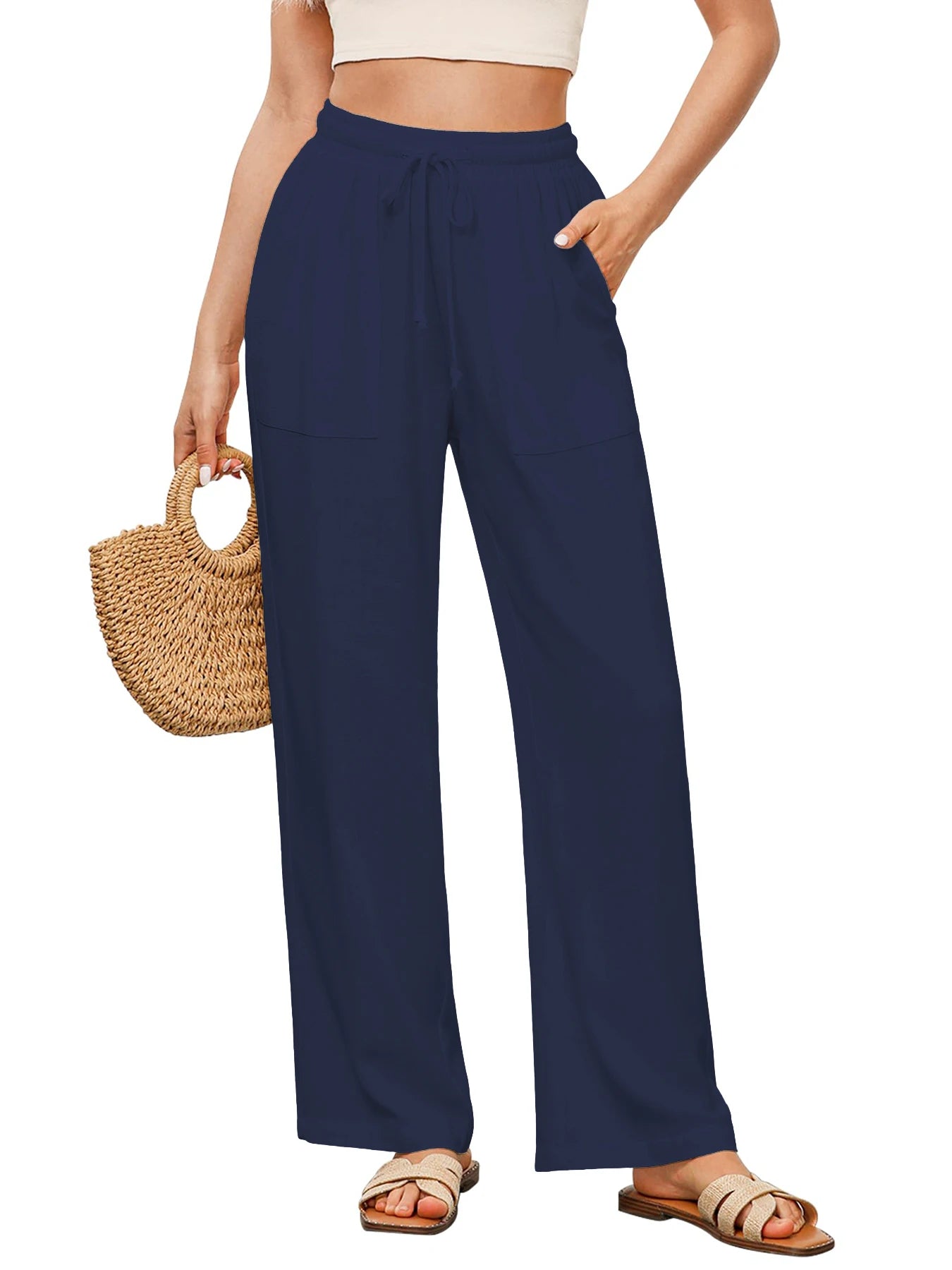 Pantalones casuales rectos con cordón ajustable
