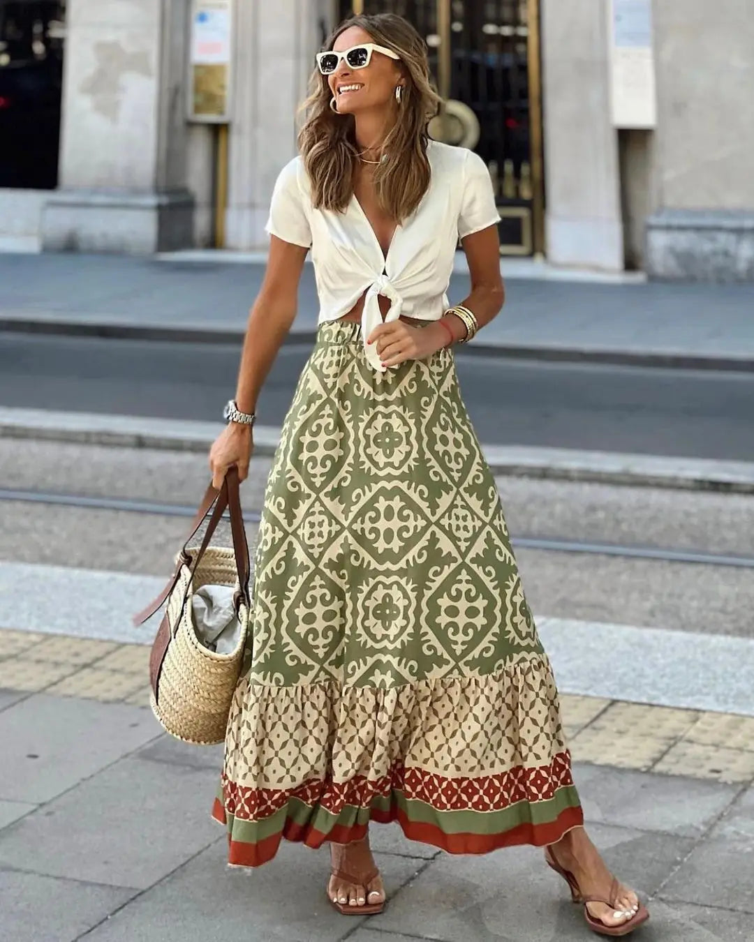 Falda Boho Patchwork Mujer