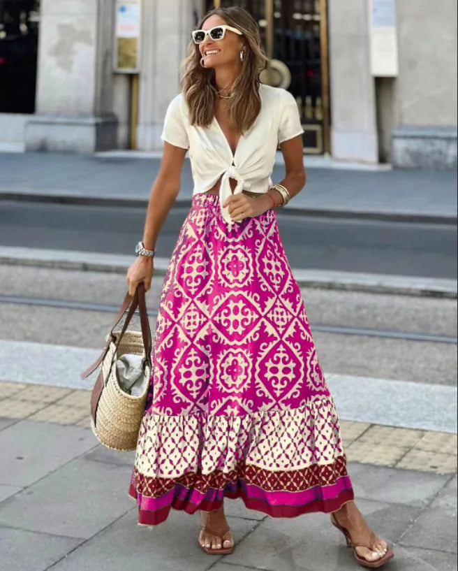 Falda Boho Patchwork Mujer