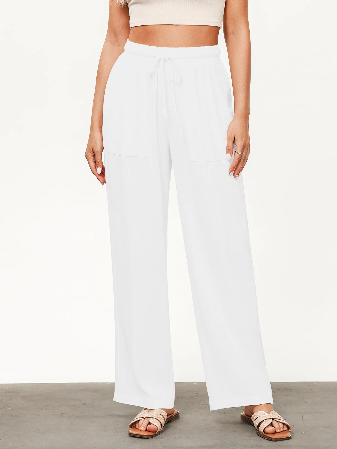 Pantalones casuales rectos con cordón ajustable